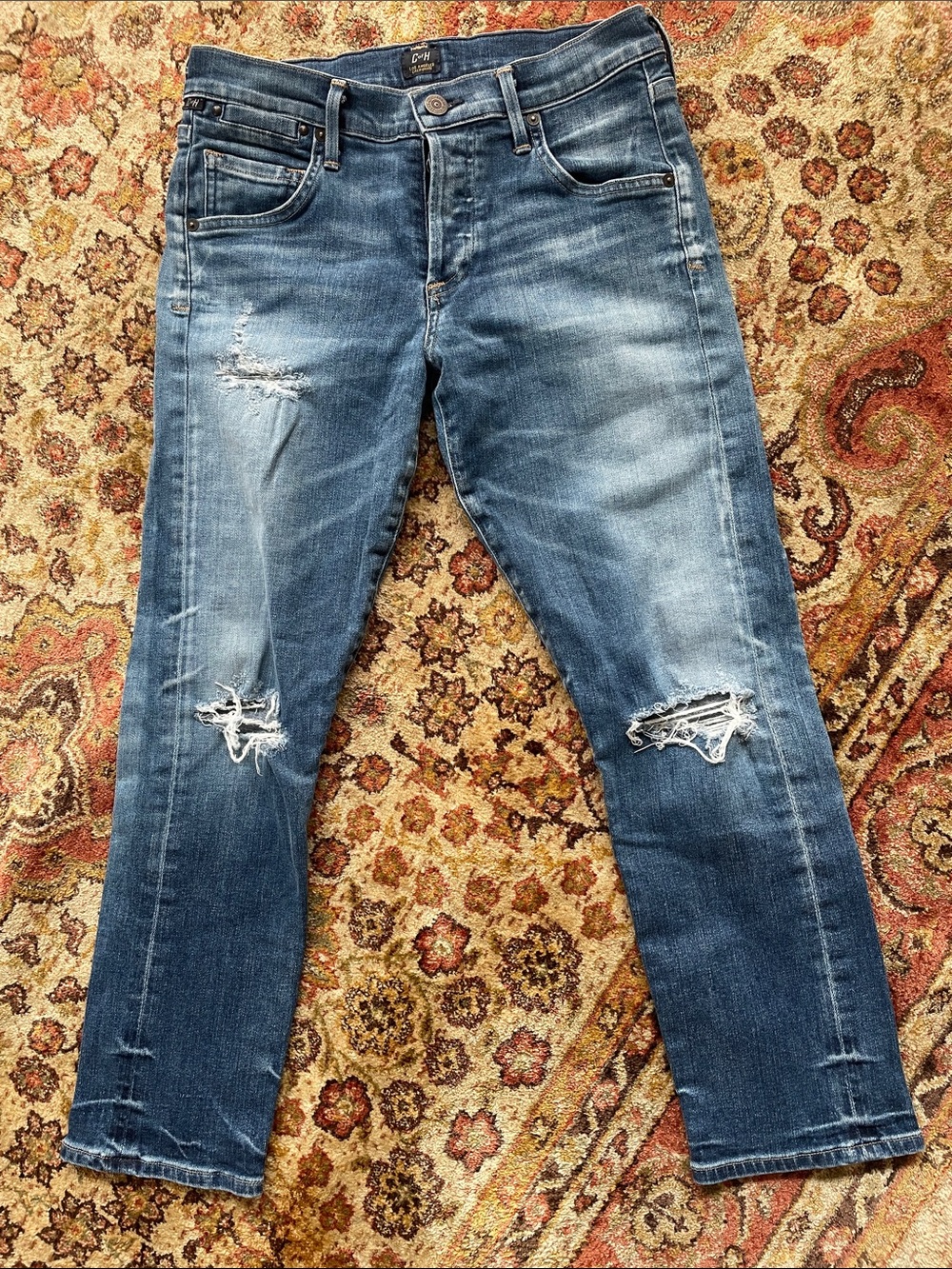 Citizens Of Humanity Distressed Boyfriend Jeans in Blue Wash